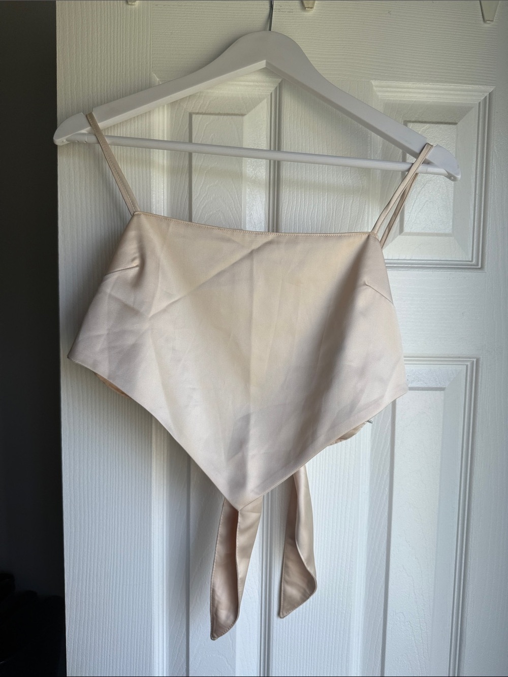 Forever 21 Cream Satin Handkerchief Hem Crop Top